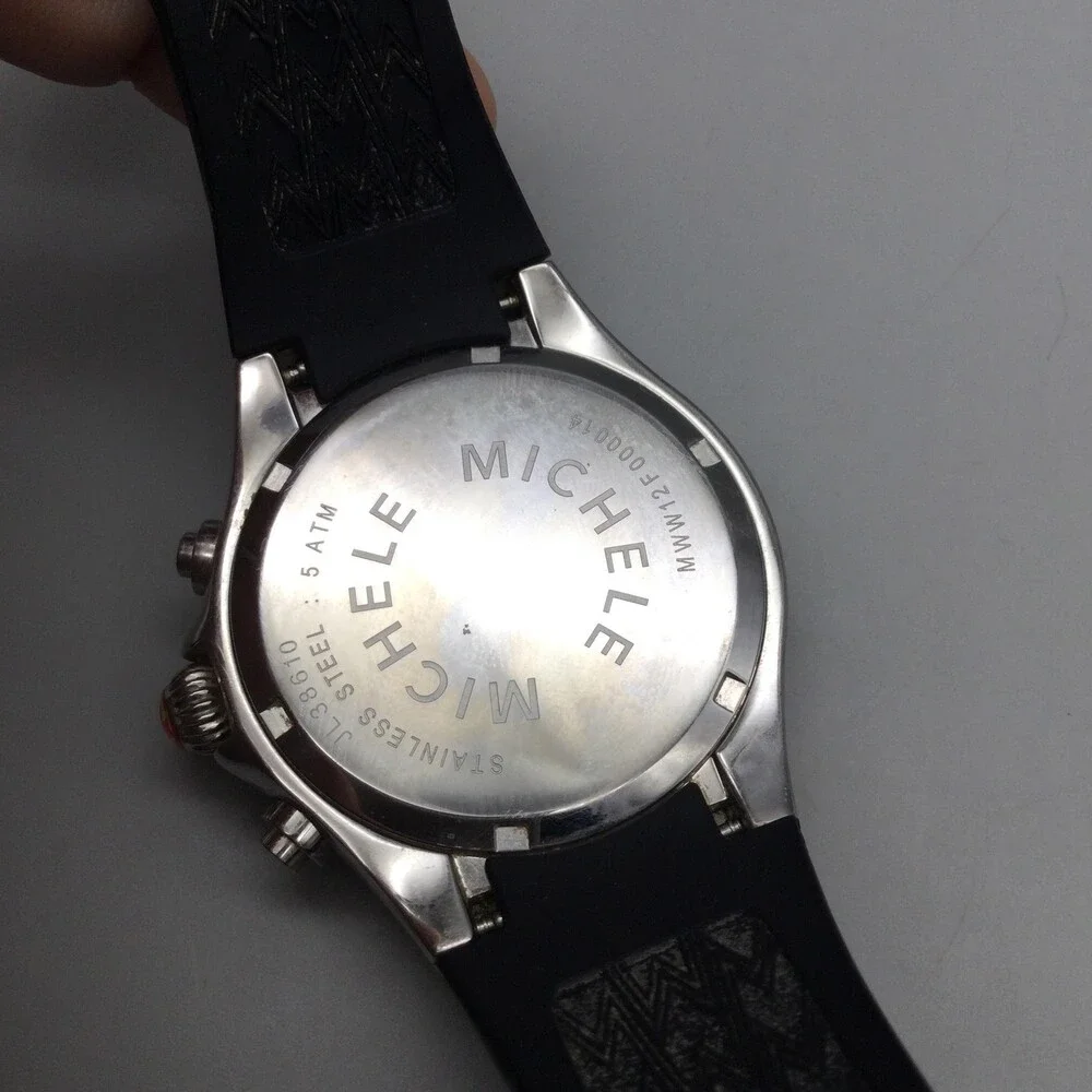 Michele Tahitian Jelly Bean Chronograph Womens Watch 37mm Black Dial New Battery